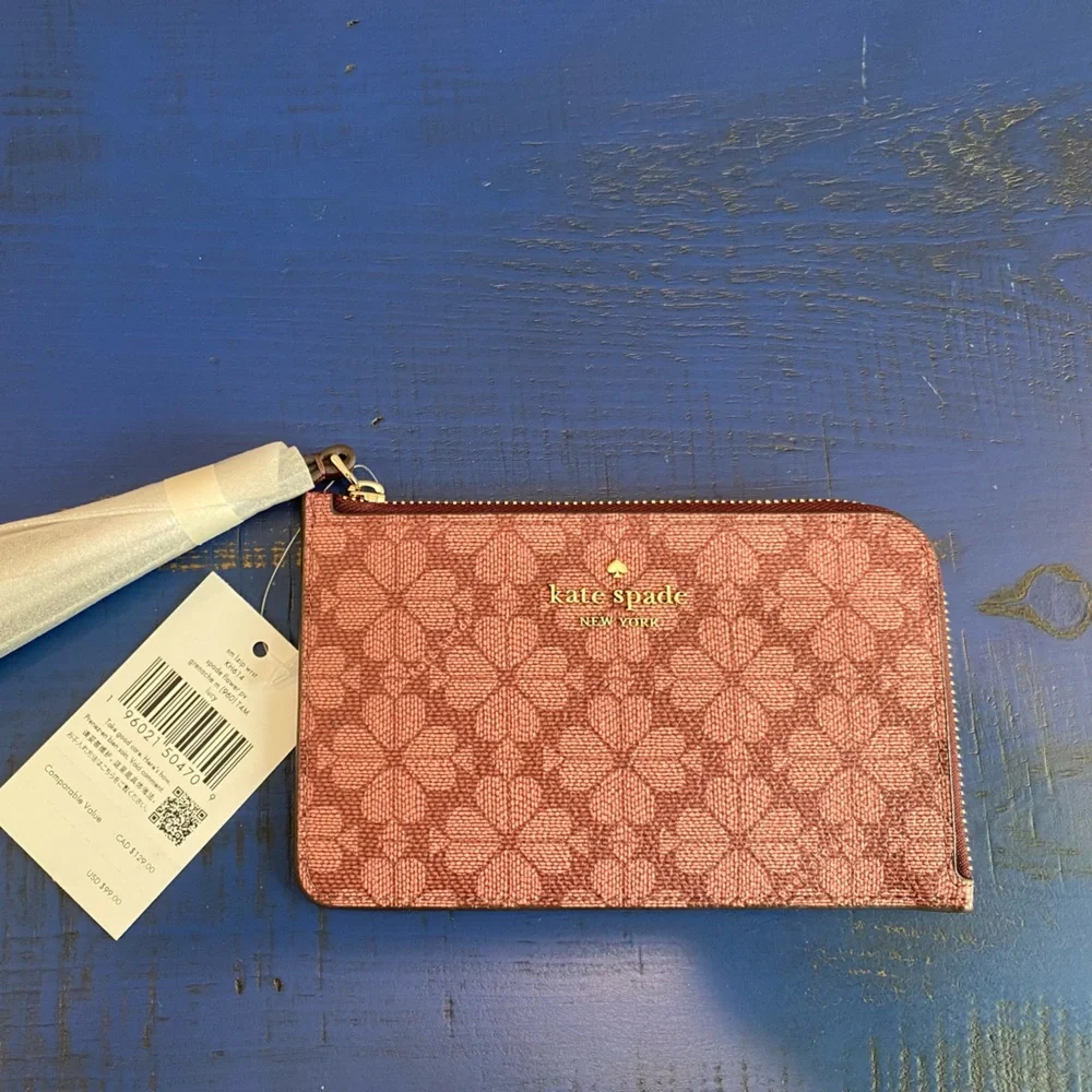 (NEW) Beautiful Kate Spade Brown Zip Wristlet w/strap! - Picture 1 of 4
